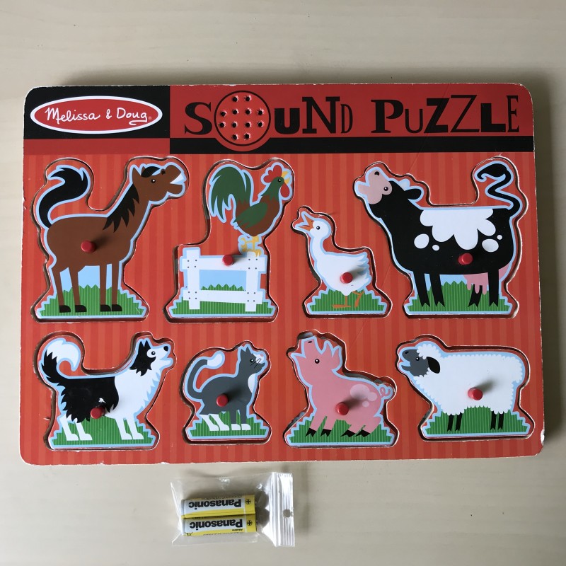 Puzzelplankje Knopjespuzzel : Melissa & Doug. Boerderij met dieren.Met geluid