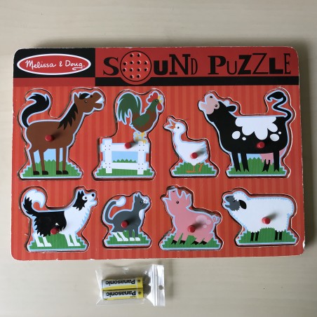 Puzzelplankje Knopjespuzzel : Melissa & Doug. Boerderij met dieren.Met geluid