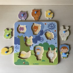 Djeco : Puzzelplankje Knopjespuzzel met dieren.