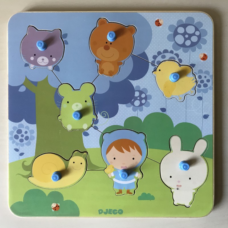 Djeco : Puzzelplankje Knopjespuzzel met dieren.