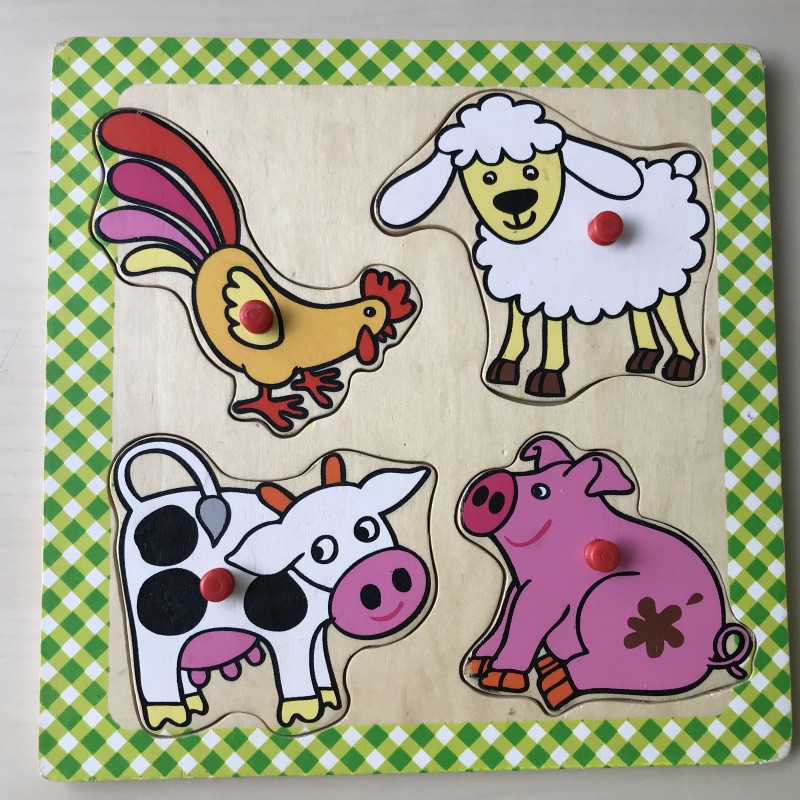 Houten puzzelplankje Knopjespuzzel : 4 stukjes