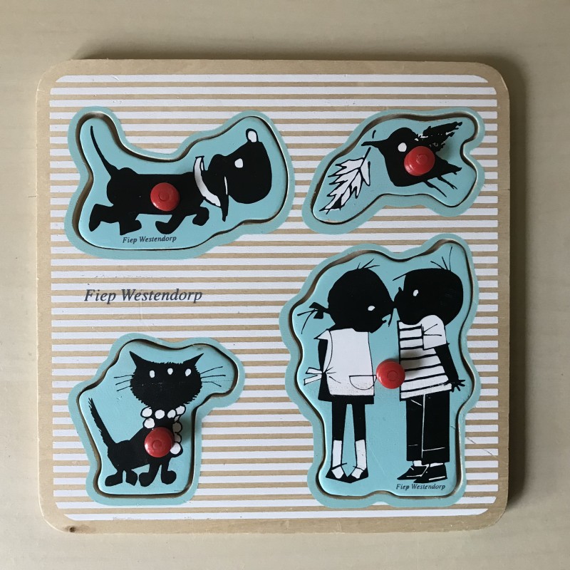 Puzzelplankje Knopjespuzzel : Jip en Janneke. 4 stukjes