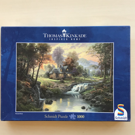 Thomas Kinkade : Houten huis langs. De beek.  1000 stukjes