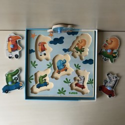 Djeco Puzzelplankje Knopjespuzzel : Olifant en Company. 5 stukjes.