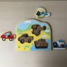 Houten knopjespuzzel, voertuigen, 3 stukjes