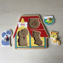 Puzzelplankje Knopjespuzzel : Huisdieren. 3 stukjes