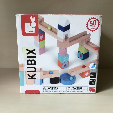 Janod : Doos met houten blokken/ knikkerbaan.
