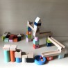 Janod : Doos met houten blokken/ knikkerbaan.