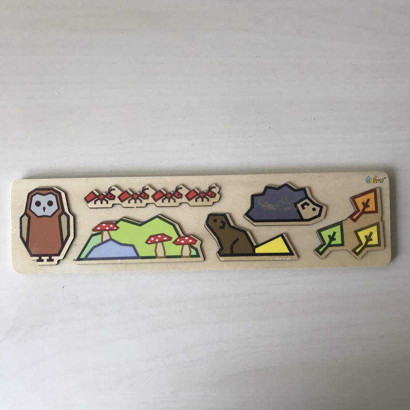 Puzzelplankje Knopjespuzzel :  dieren. 6 stukjes.