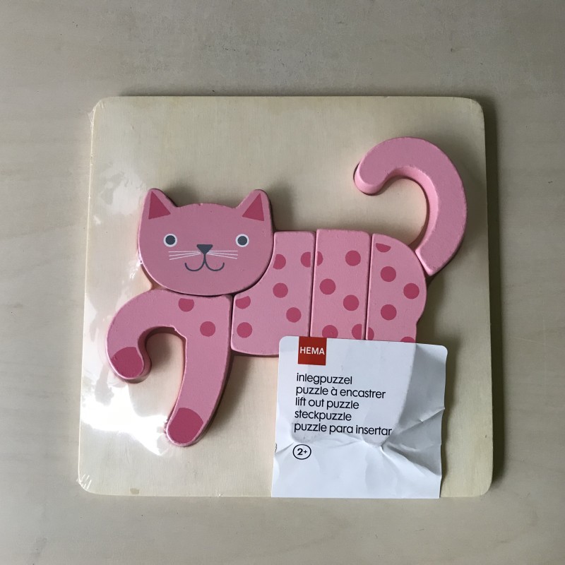 Puzzelplankje Knopjespuzzel : Nieuw. Roze poes