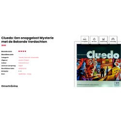 Cluedo:  Detectivespel. Een onopgelost mysterie met de bekende verdachten.