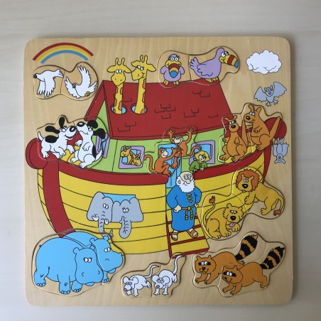 Puzzelplankje Knopjespuzzel : Ark van Noach. 18 stukjes.