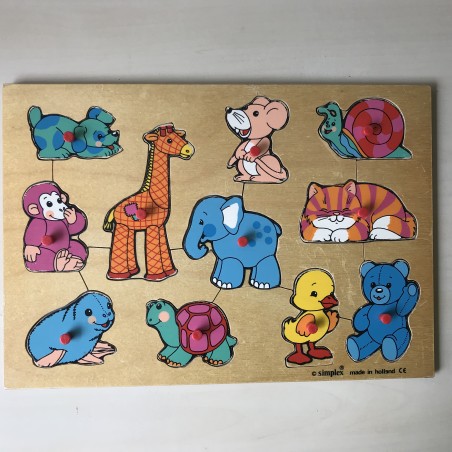 Puzzelplankje Knopjespuzzel. Simplex : Dieren. 11 stukjes.