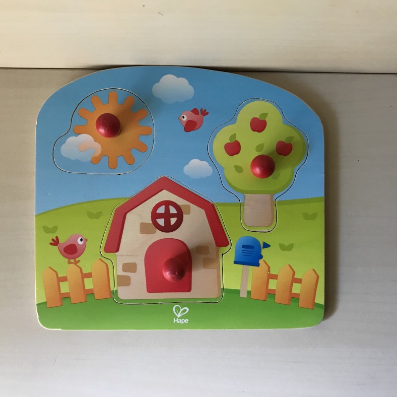 Hape : Puzzelplankje Knopjespuzzel : 3 stukjes.