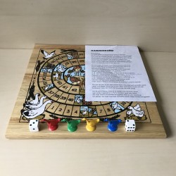 Ganzenbord : Houten speelbord. 28 x 28 cm.