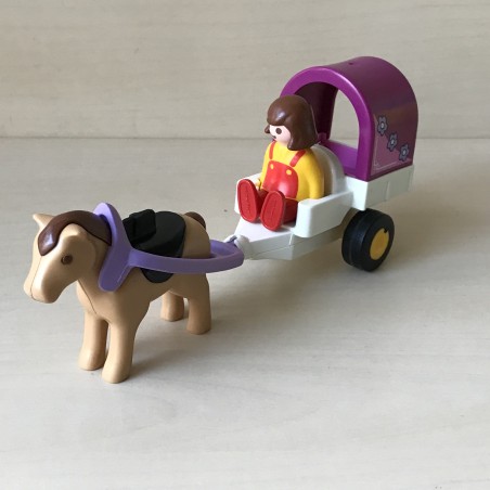 123 Playmobil : Meisje met paard en wagen.