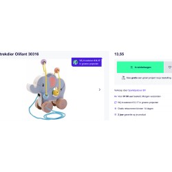 Trekfiguur Olifant. 14 cm. lang en 17 cm. hoog.