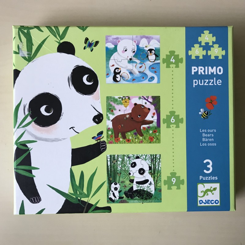 Djeco : 3 Puzzles van 4, 6 en 9 stukjes. Beren.