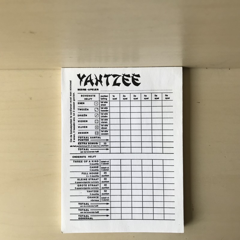 Yahtzee scoreblok.