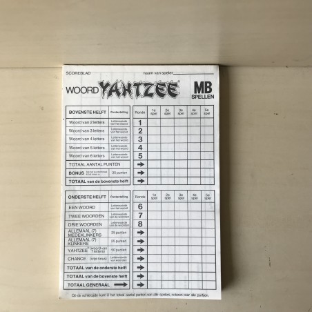 Yahtzee scoreblok.