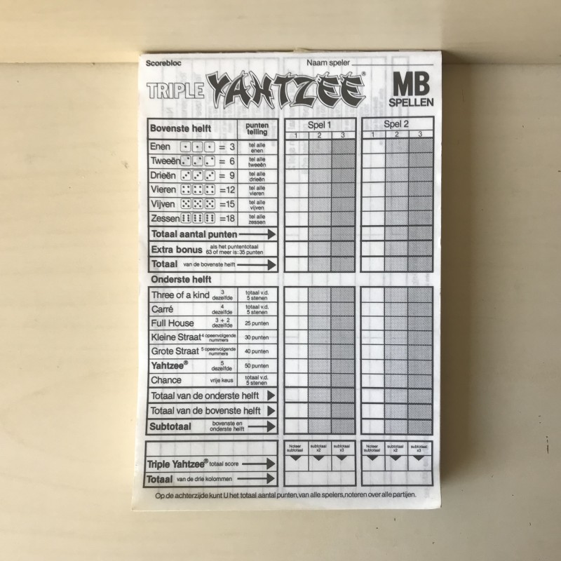 Yahtzee scoreblok.