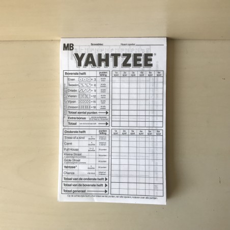 Yahtzee scoreblok.