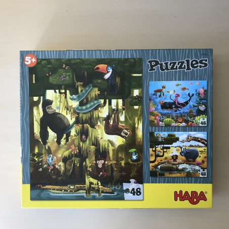 Haba : 3 puzzels.  3 x 48 stukjes