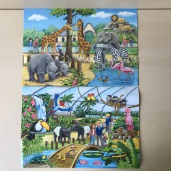 Puzzel  2 x 24 stukjes. Een dag in de dierentuin.