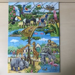 Puzzel  2 x 24 stukjes. Een dag in de dierentuin.