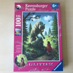 Roodkapje en de wolf. Glitterpuzzel.  XXL 100 stukjes