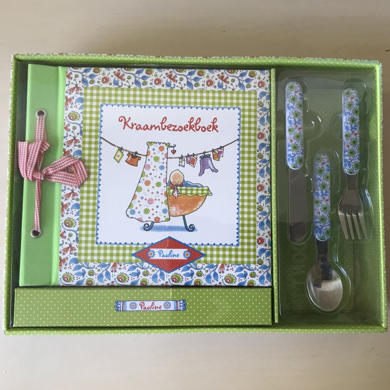 Kraambezoekboek met bestekje.  Pauline. Ongebruikt