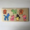 houten puzzelplankje, knopjespuzzel, dieren, 7 stukjes