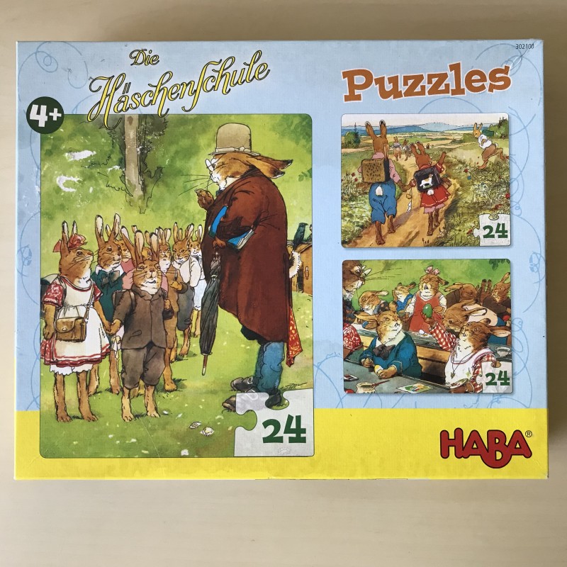 Haba : 3 puzzels. De hazenschool. 3x24 stukjes