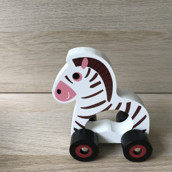 Houten zebra op wielen