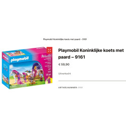 Playmobil : Koninklijke koets met paard. 9161