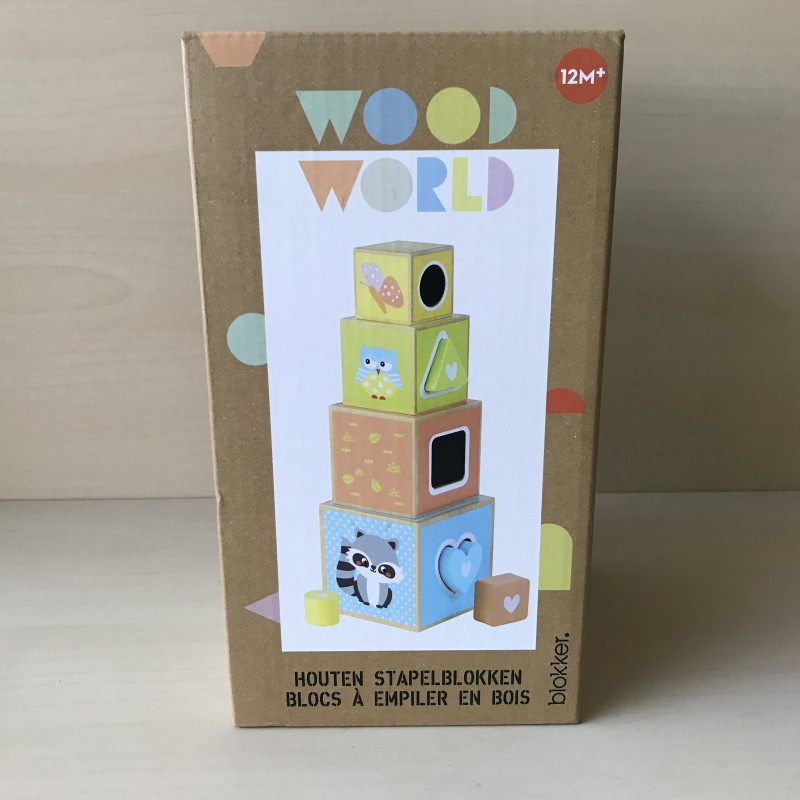 Wood Word: houten stapelblokken met vormenstoof