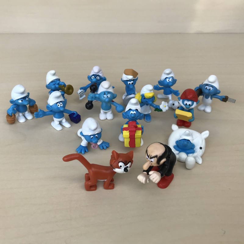 Smurfen : 15 stuks. 4 cm. hoog. AH spaaractie. Set 1.