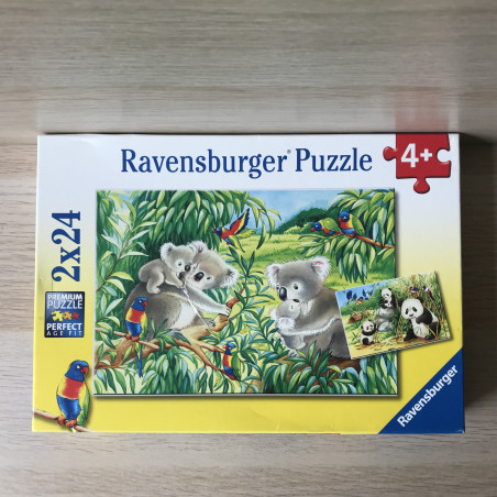 Puzzel : 2 x 24 stukjes met panda en koala