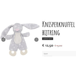 Dierenknuffel konijn met knisperpapier en bijtringen.