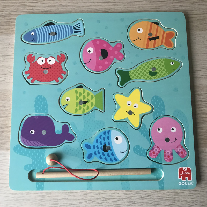 Puzzelplankje  : 10 stukjes. Magnetisch visjes vangen