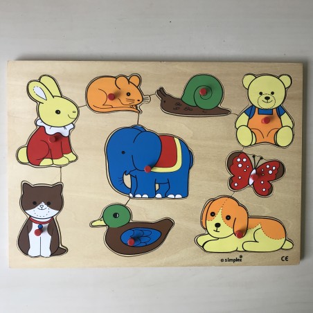 Puzzelplankje Knopjespuzzel. Simplex : Dieren. 9 stukjes.