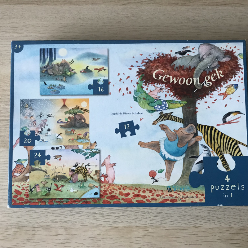 4 puzzels. 12, 16, 20, 24 stukken. Gewoon gek