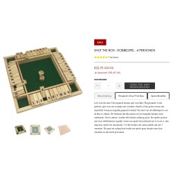 Shut The Box. Voor 4 personen. Spel verbetert rekenvaardigheid. Ongebruikt.