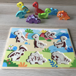 Puzzelplankje Knopjespuzzel. Met 7 Dinosaurus figuren.
