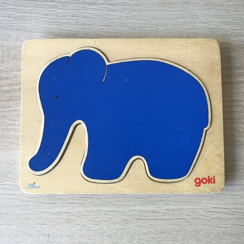 Goki houten olifantenpuzzel. 5 stukjes