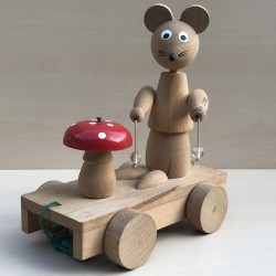 Janbibejan : Houten trekkar met muis, maakt muziek.