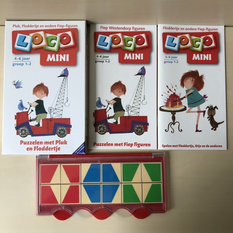 Mini Loco set : Pluk, Floddertje en andere Fiep-figuren. Ontwikkelingsspelletjes. Leeftijd 4-6 jaar.