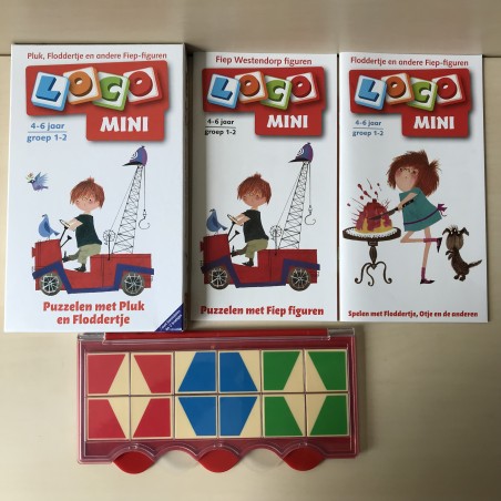 Mini Loco set : Pluk, Floddertje en andere Fiep-figuren. Ontwikkelingsspelletjes. Leeftijd 4-6 jaar.