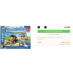 Paw Patrol puzzel. Team op 4 poten. 3 x 49 stukjes