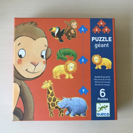 Djeco :  6 puzzels 4, 6 en 9 stukjes.
